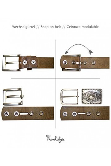 Fronhofer Ceinture en cuir véritable avec boucle tête de mort argentée, 1.57 pouce, 17614, Taille:Taille 125 cm, Couleur:Moka