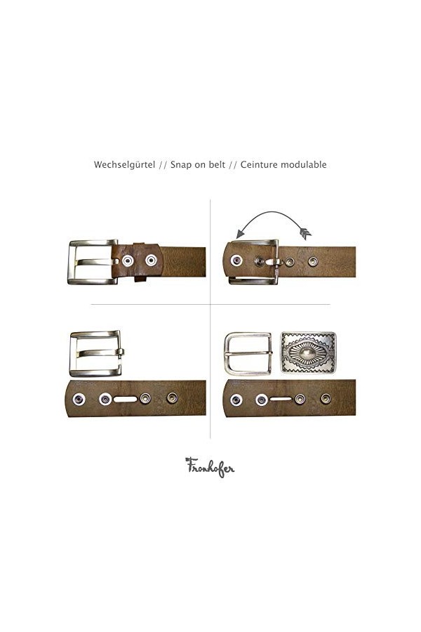 Fronhofer Ceinture en cuir véritable avec boucle tête de mort argentée, 1.57 pouce, 17614, Taille:Taille 125 cm, Couleur:Moka