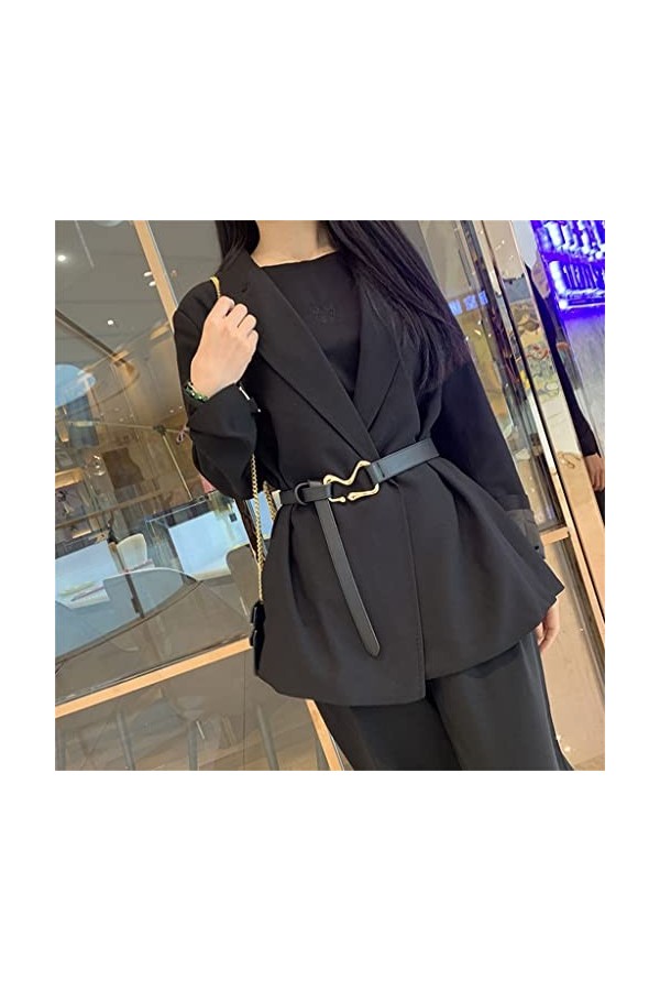 Xwwdp Courrande nouée Noir Simple Association Femme Costume Manteau en métal irrégulier Boucle de style coréen Beltonnette fe