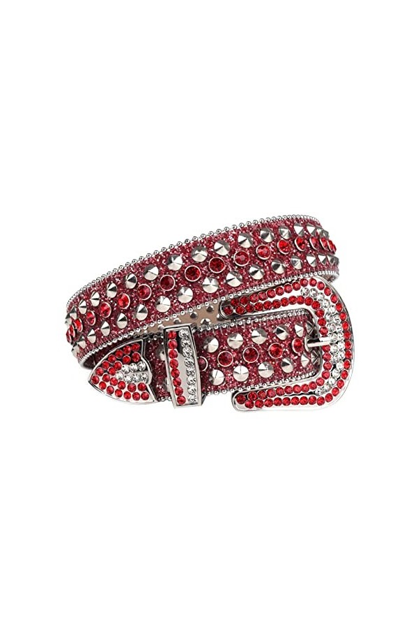 XIAODUO Ylingling Ceinture à strass et rivets pour femme et homme Longueur de la ceinture : 106,7 cm Couleur : noir