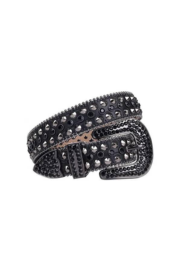 XIAODUO Ylingling Ceinture à strass et rivets pour femme et homme Longueur de la ceinture : 106,7 cm Couleur : noir