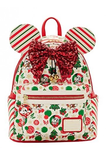 Loungefly Minnie Mouse Sac à main à bandoulière double sangle pour femme Thème Noël, blanc