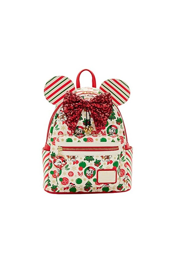Loungefly Minnie Mouse Sac à main à bandoulière double sangle pour femme Thème Noël, blanc