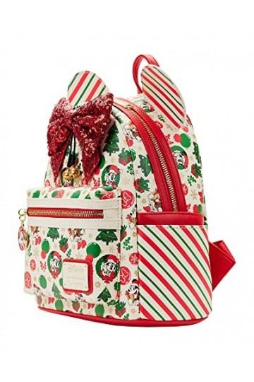 Loungefly Minnie Mouse Sac à main à bandoulière double sangle pour femme Thème Noël, blanc