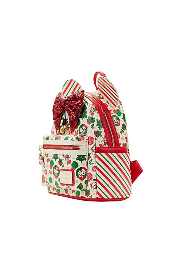 Loungefly Minnie Mouse Sac à main à bandoulière double sangle pour femme Thème Noël, blanc