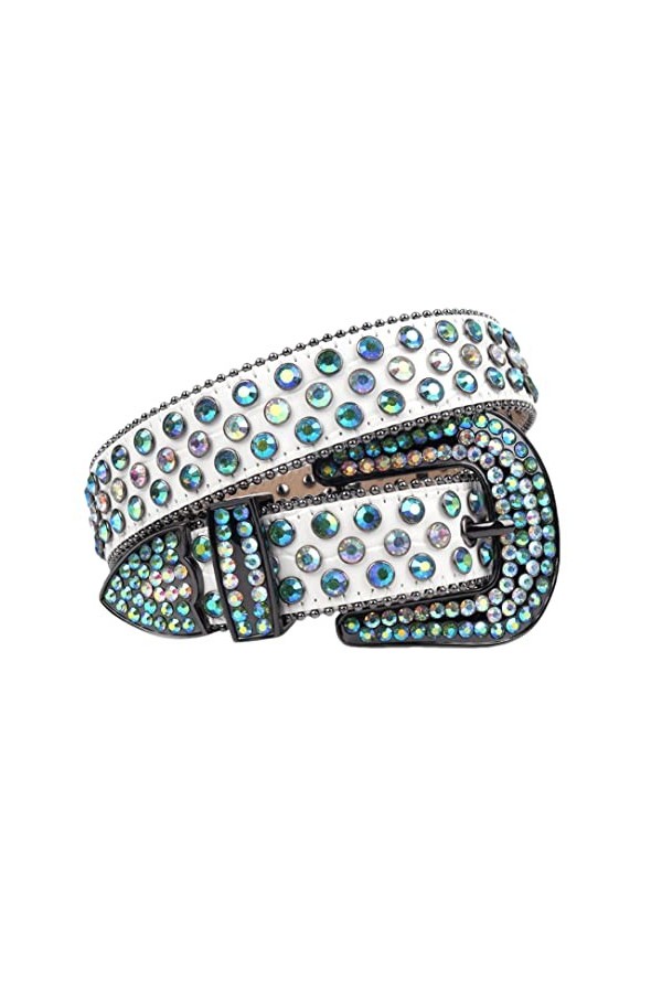 Ceinture à strass pour femme - Ceinture cloutée - Boucle en diamant - Sangle en cuir - Cristal