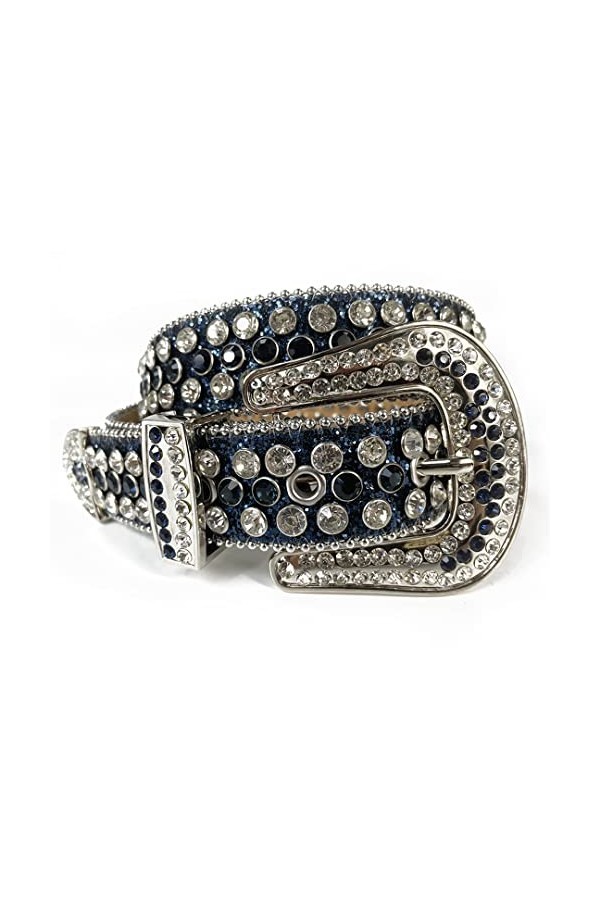 Sangle Large Boucle Vintage Strass Ceinture Pour Femme Femme Vintage Diamant Ceintures Dark Blue 44 inch