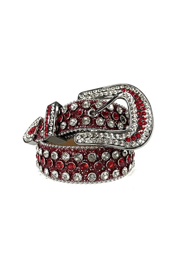 Sangle Large Boucle Vintage Strass Ceinture Pour Femme Femme Vintage Diamant Ceintures Red 48 inch