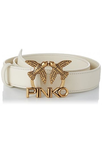 Pinko Love Aster 1 Simply H3 Belt VI Ceinture, Z14q_Blanc + Banc doré Antique, S Femme