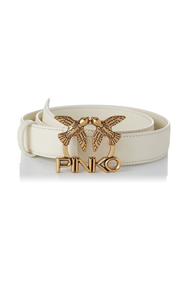 Pinko Love Aster 1 Simply H3 Belt VI Ceinture, Z14q_Blanc + Banc doré Antique, S Femme
