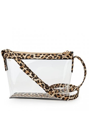 KALIDI Sac à bandoulière transparent approuvé par les stades, sac à bandoulière avec fermeture éclair, garniture en cuir végé