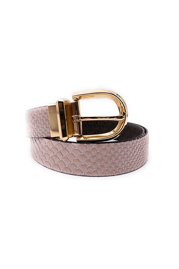Michael Kors Ceinture I Femme I Cuir Véritable I Marron/Rosé I Aspect écailles I Taille L I 110 cm de long avec boucle I 3 cm
