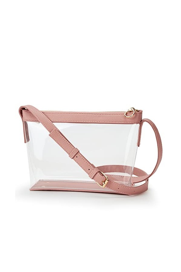 KALIDI Sac à bandoulière transparent approuvé par les stades, sac à bandoulière avec fermeture éclair, garniture en cuir végé