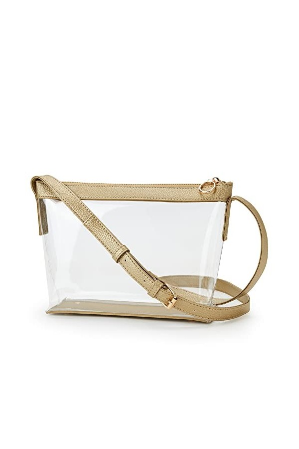 KALIDI Sac à bandoulière transparent approuvé par les stades, sac à bandoulière avec fermeture éclair, garniture en cuir végé