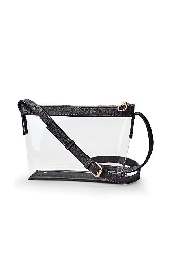 KALIDI Sac à bandoulière transparent approuvé par les stades, sac à bandoulière avec fermeture éclair, garniture en cuir végé
