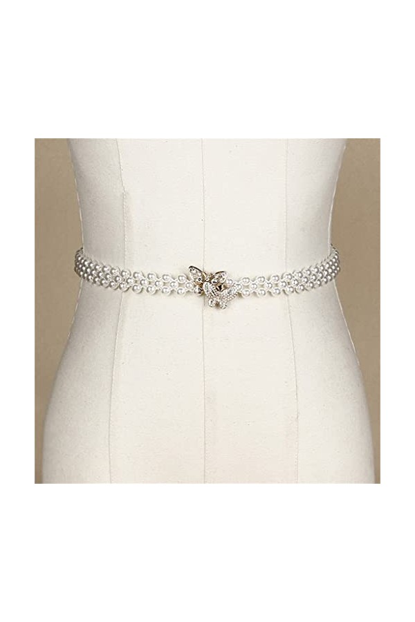 ZYXLB Été Doux Perle Mince chaîne de Taille Femmes élastique Strass Papillon Boucle Ceinture