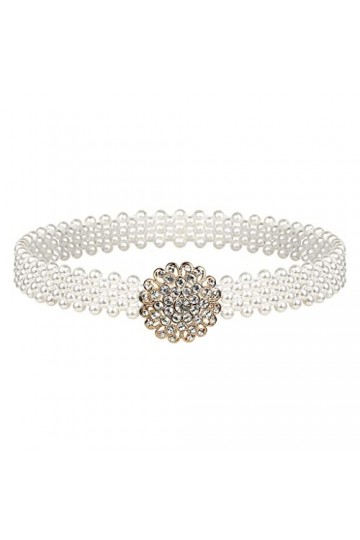 ZYXLB Ceinture élastique rétro Perle Ceinture Mince avec Jupe Fleur décoration européenne et américaine