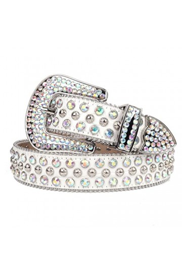 Ceinture à strass pour femme - Ceinture cloutée - Boucle en diamant - Sangle en cuir - Cristal