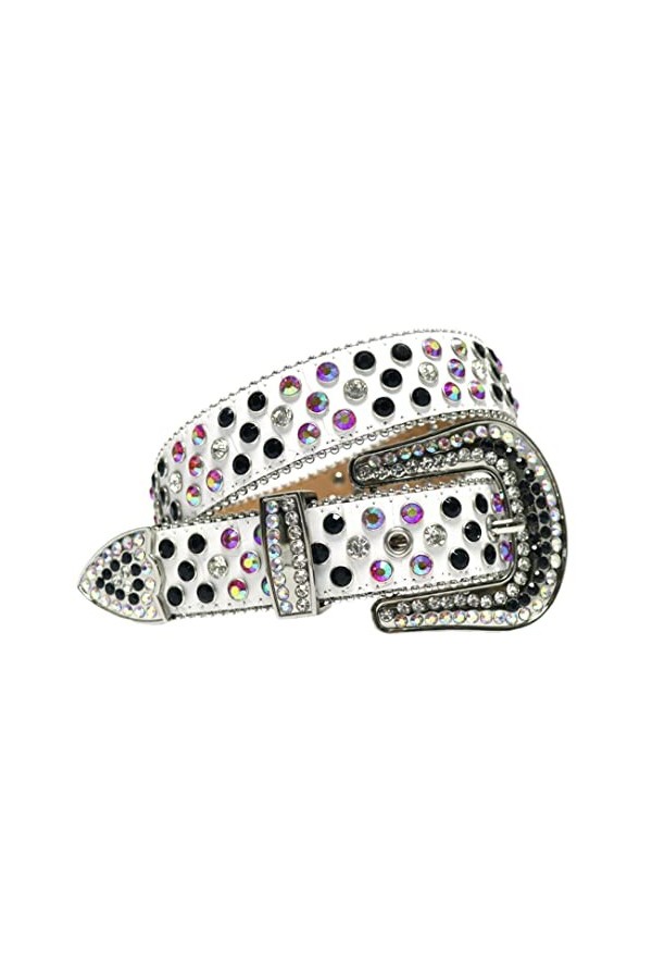 Ceinture à strass pour femme - Ceinture cloutée - Boucle en diamant - Sangle en cuir - Cristal