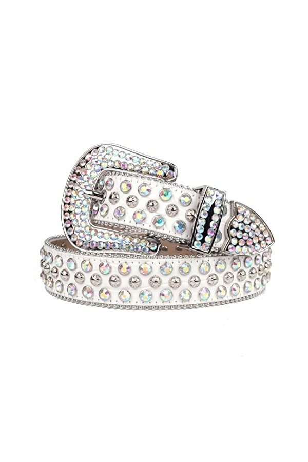 Ceinture à strass pour femme - Ceinture cloutée - Boucle en diamant - Sangle en cuir - Cristal