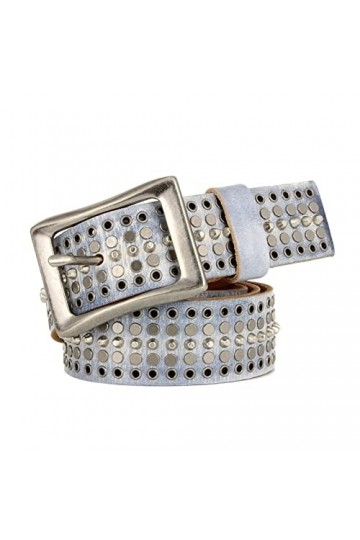 EKLART Genuine Leather Belt For Women Rivet Belt Cool Jeans Belts Unisex Quality Strap Belts Size : 46in/115cm, Color : Whit