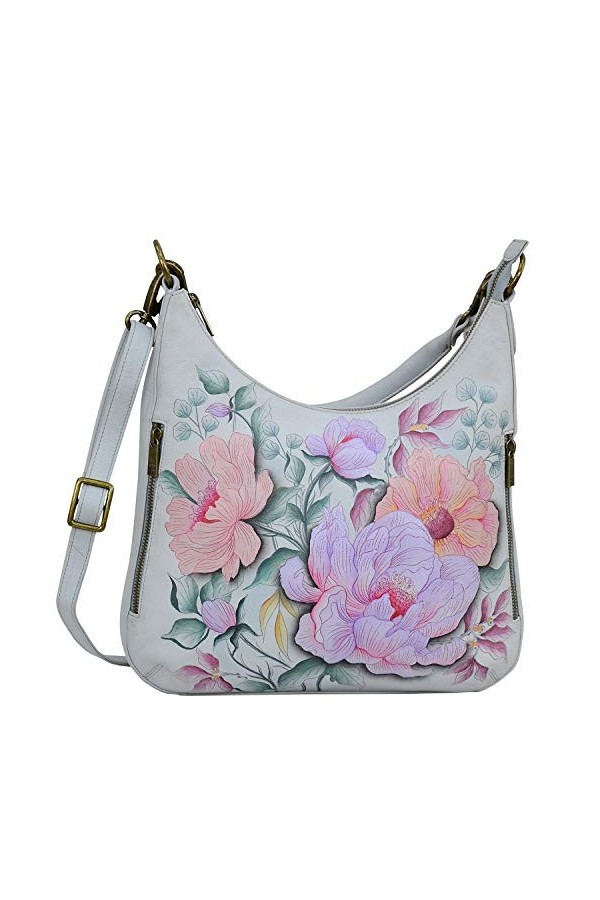 Anuschka Hobo slim convertible en cuir véritable peint à la main pour femme avec bandoulière – Entrée zippée sur le dessus, p