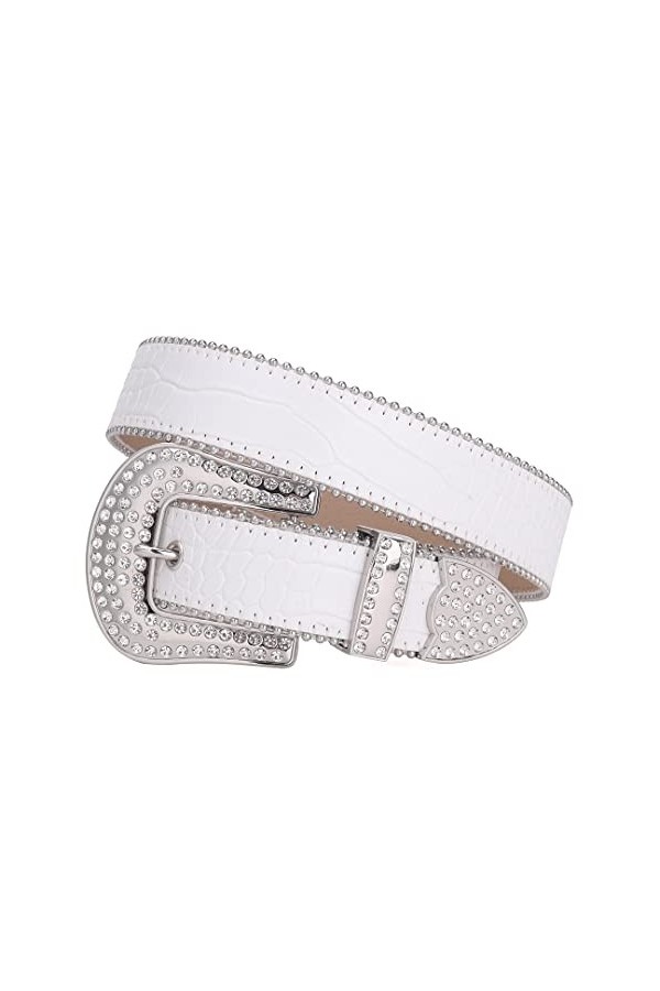 Wvapzxx Ceinture western strass clouté style gothique pour femme, blanc 1, 44 waist33-35inch 
