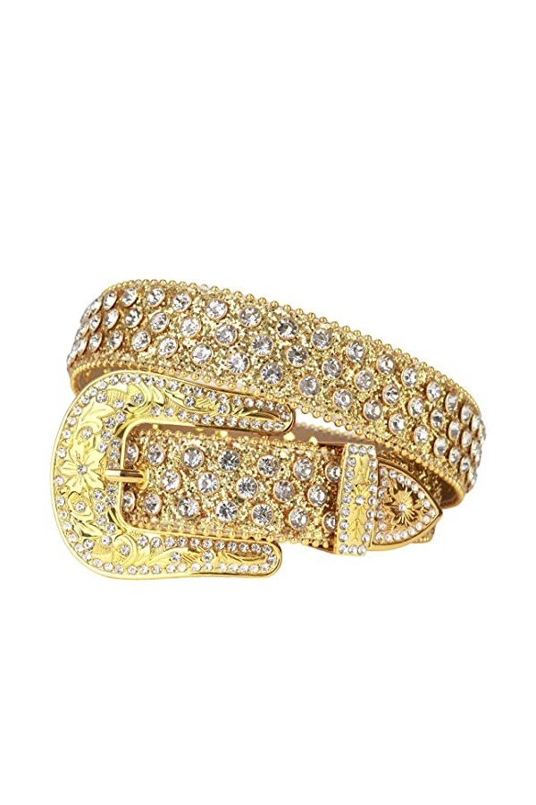 Wvapzxx Ceinture western strass clouté style gothique pour femme, blanc 1, 44 waist33-35inch 