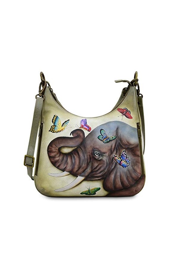 Anuschka Hobo slim convertible en cuir véritable peint à la main pour femme avec bandoulière – Entrée zippée sur le dessus, p