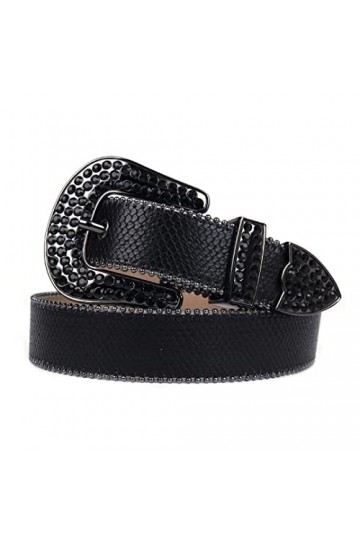 Wvapzxx Ceinture de luxe pour femme avec strass et boucle en cristal, noir 1, 46 waist35-37inch 