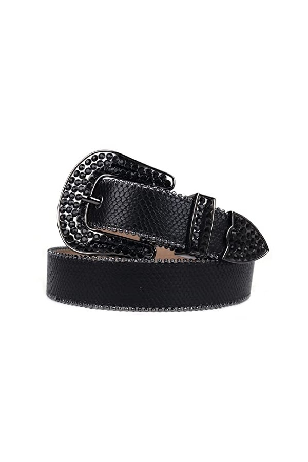 Wvapzxx Ceinture de luxe pour femme avec strass et boucle en cristal, noir 1, 46 waist35-37inch 