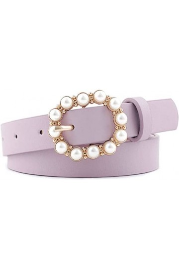 Ceinture Mode Femme Ceinture Perle Décorative Ronde Boucle Ardillon Perle Ceintures Femme Casual Ceinture Mince en Cuir Solid