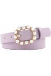 Ceinture Mode Femme Ceinture Perle Décorative Ronde Boucle Ardillon Perle Ceintures Femme Casual Ceinture Mince en Cuir Solid