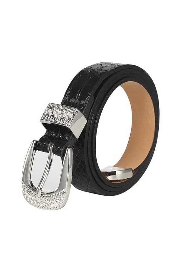 XNHAFW Ceinture pour femme avec incrustation de diamants - Style décontracté - 112 cm - Boucle ardillon élégante et chic - Po