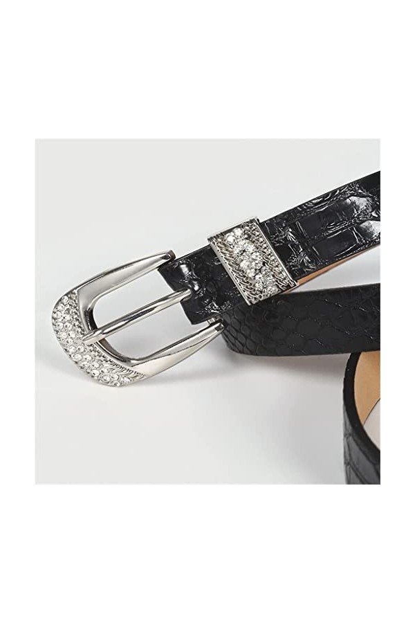 XNHAFW Ceinture pour femme avec incrustation de diamants - Style décontracté - 112 cm - Boucle ardillon élégante et chic - Po