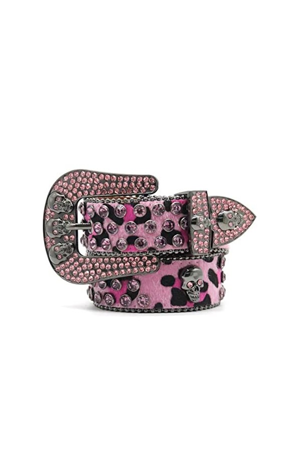 Mkjuuior Femmes Rose Léopard Crâne Diamant Perle Boucle Ardillon Ceintures Hommes Hip-Hop Punk Ceinture Ceinture Ceintures en