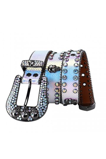 Mkjuuior Vintage Diamant Ceinture pour Hommes Sangle Cristal Clouté Diamant Bling Femmes Taille Ceintures pour Jean