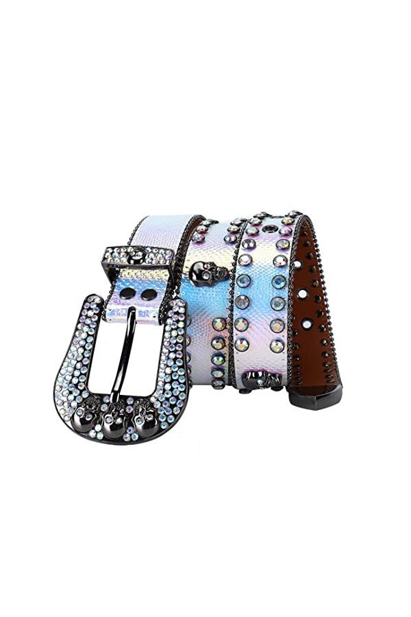 Mkjuuior Vintage Diamant Ceinture pour Hommes Sangle Cristal Clouté Diamant Bling Femmes Taille Ceintures pour Jean