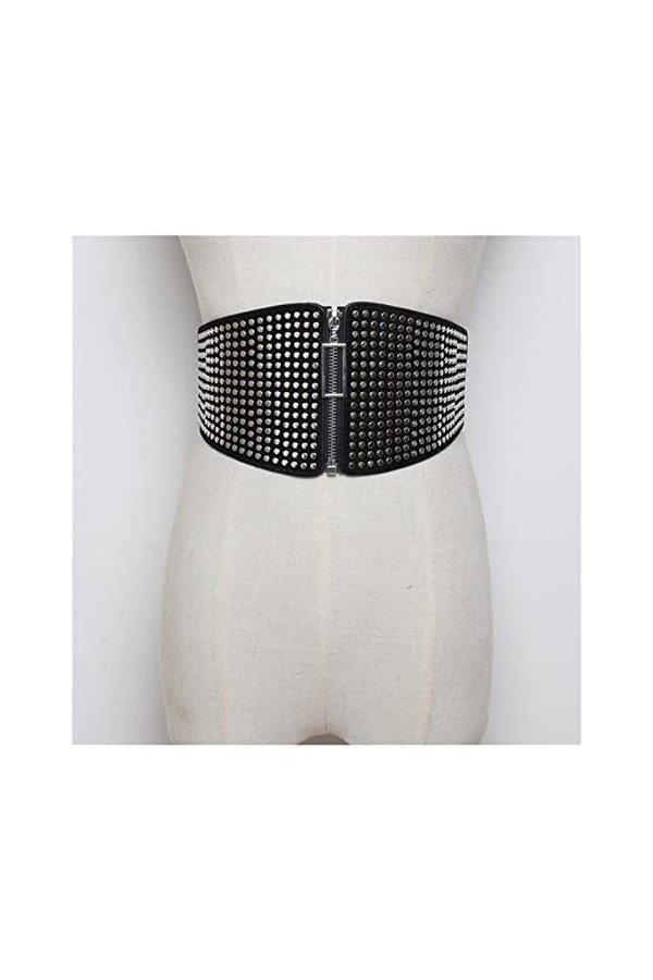 NOOFIE Ceintures Femmes Rivet Élastique Extra Large Ceinture Dames Ceinture Ceinture Corsets en Cuir Black Talla ?nica