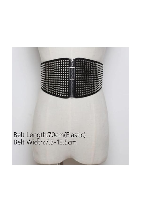 NOOFIE Ceintures Femmes Rivet Élastique Extra Large Ceinture Dames Ceinture Ceinture Corsets en Cuir Black Talla ?nica