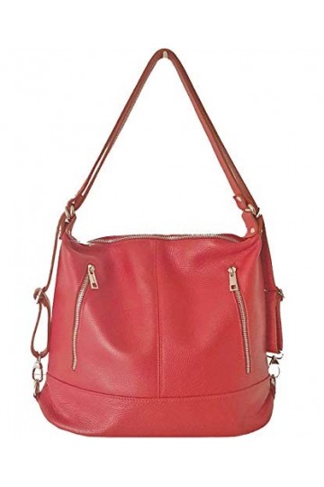 Bottega Carele Sac à bandoulière transformable en sac à dos en cuir véritable BC7170. Fabriqué en Italie, rouge, Large