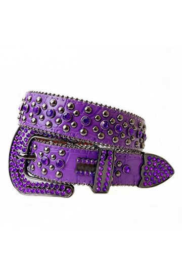 Mkjuuior Punk Rock Ceintures pour Femmes Lettre Diamant Bling Boucle PU Ceinture Décorative Vintage Hommes Jean Ceinture