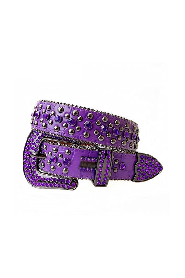 Mkjuuior Punk Rock Ceintures pour Femmes Lettre Diamant Bling Boucle PU Ceinture Décorative Vintage Hommes Jean Ceinture