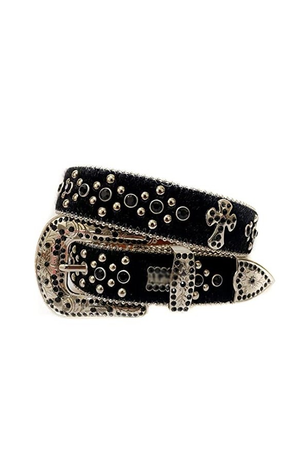 Mkjuuior Punk Rock Ceintures pour Femmes Lettre Diamant Bling Boucle PU Ceinture Décorative Vintage Hommes Jean Ceinture