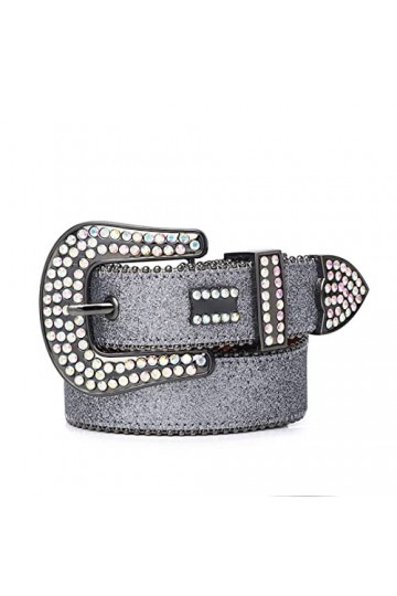 Mkjuuior Diamant Ceinture Femmes Western Cowboy Bling Ceinture avec Diamant Boucle Ardillon Hommes Ceinture pour Jeans