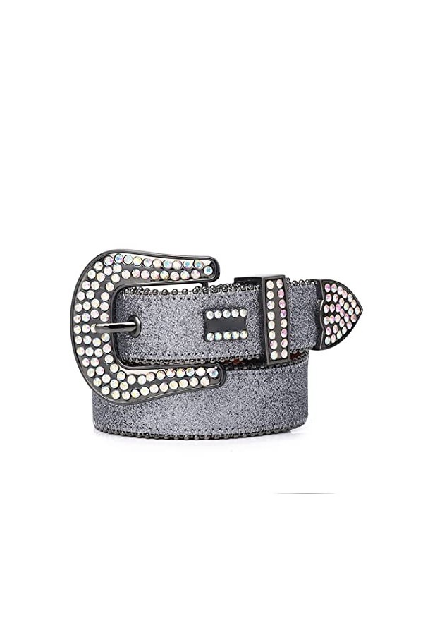 Mkjuuior Diamant Ceinture Femmes Western Cowboy Bling Ceinture avec Diamant Boucle Ardillon Hommes Ceinture pour Jeans