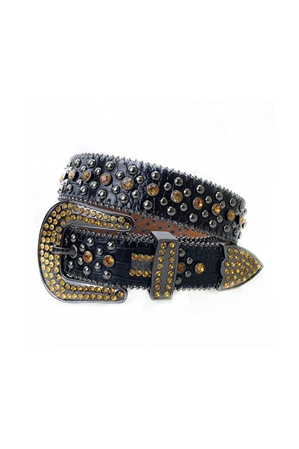 Mkjuuior Diamant Ceinture Femmes Western Cowboy Bling Ceinture avec Diamant Boucle Ardillon Hommes Ceinture pour Jeans