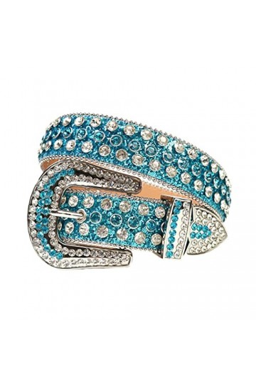 Ceinture de cowboy de luxe avec strass pour femme et homme, All Blue, 38-40W