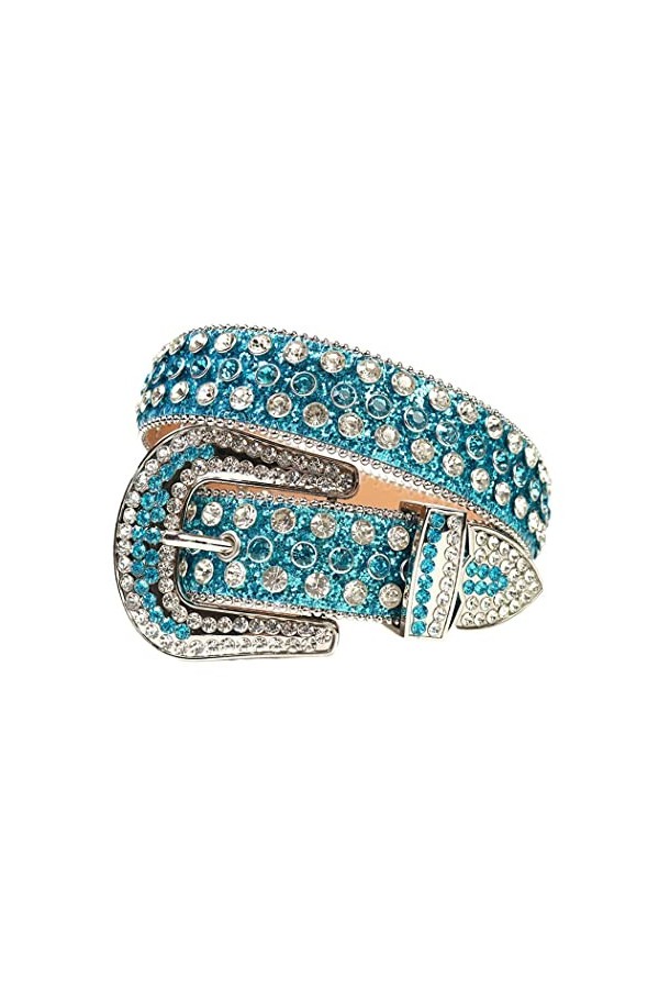Ceinture de cowboy de luxe avec strass pour femme et homme, All Blue, 38-40W