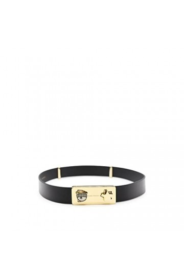 Chiara Ferragni Ceinture en cuir noir avec boucle Eyestar en métal or 72SB6F06, Noir , 90 cm